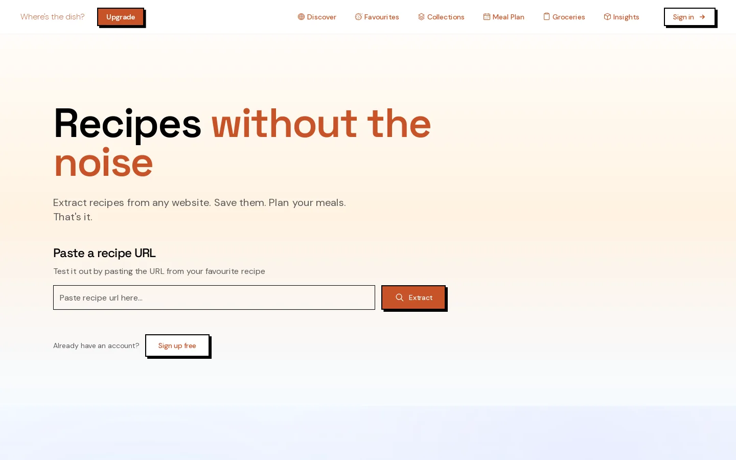 Where's the dish? Homepage screenshot