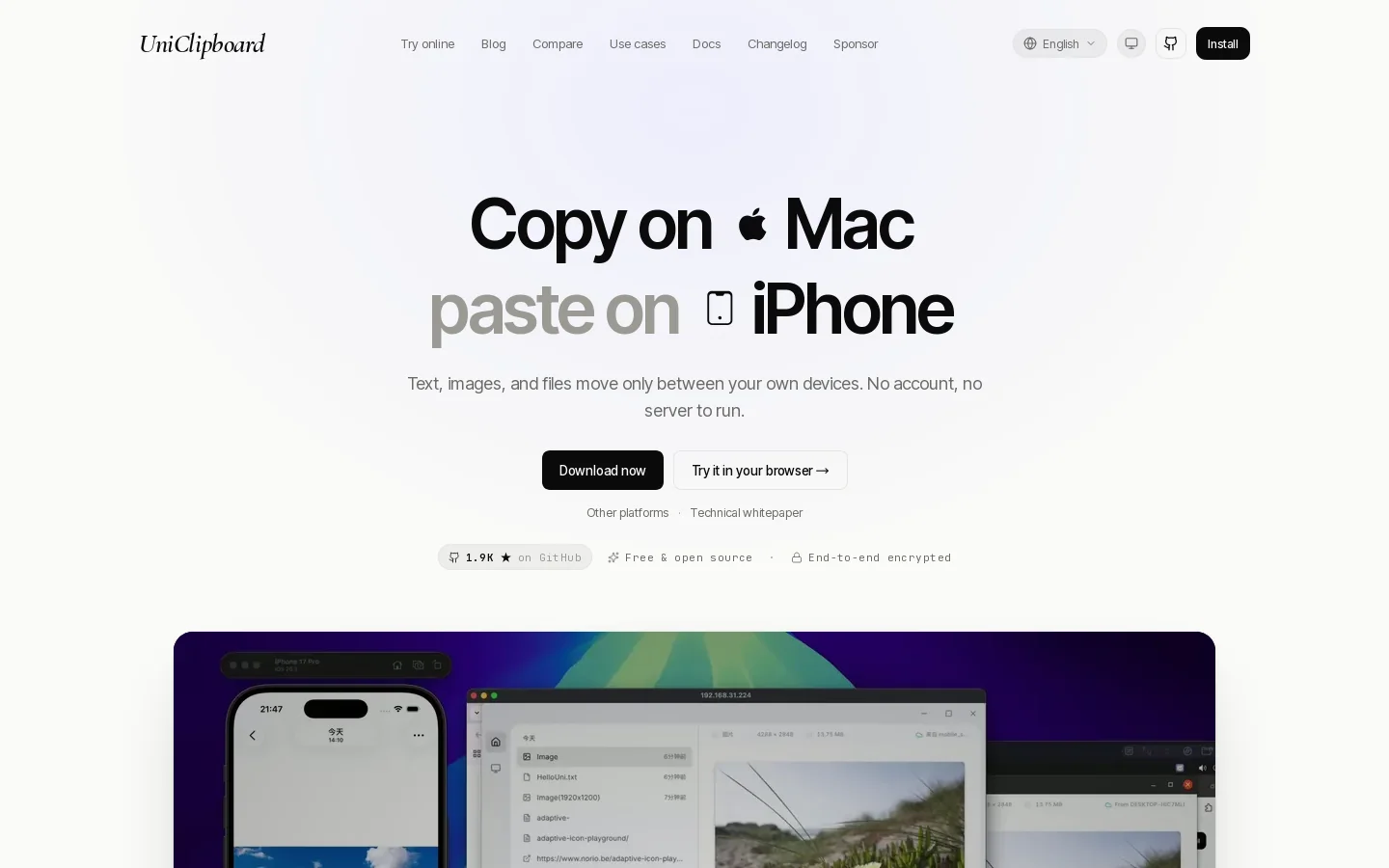 UniClipboard Homepage screenshot