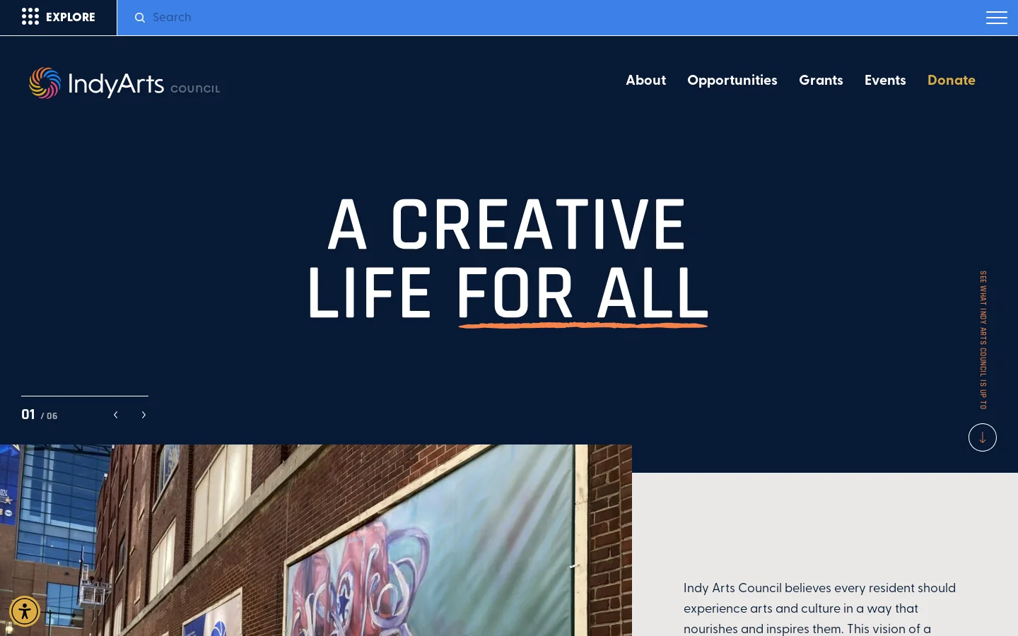 Indy Arts Council Homepage screenshot