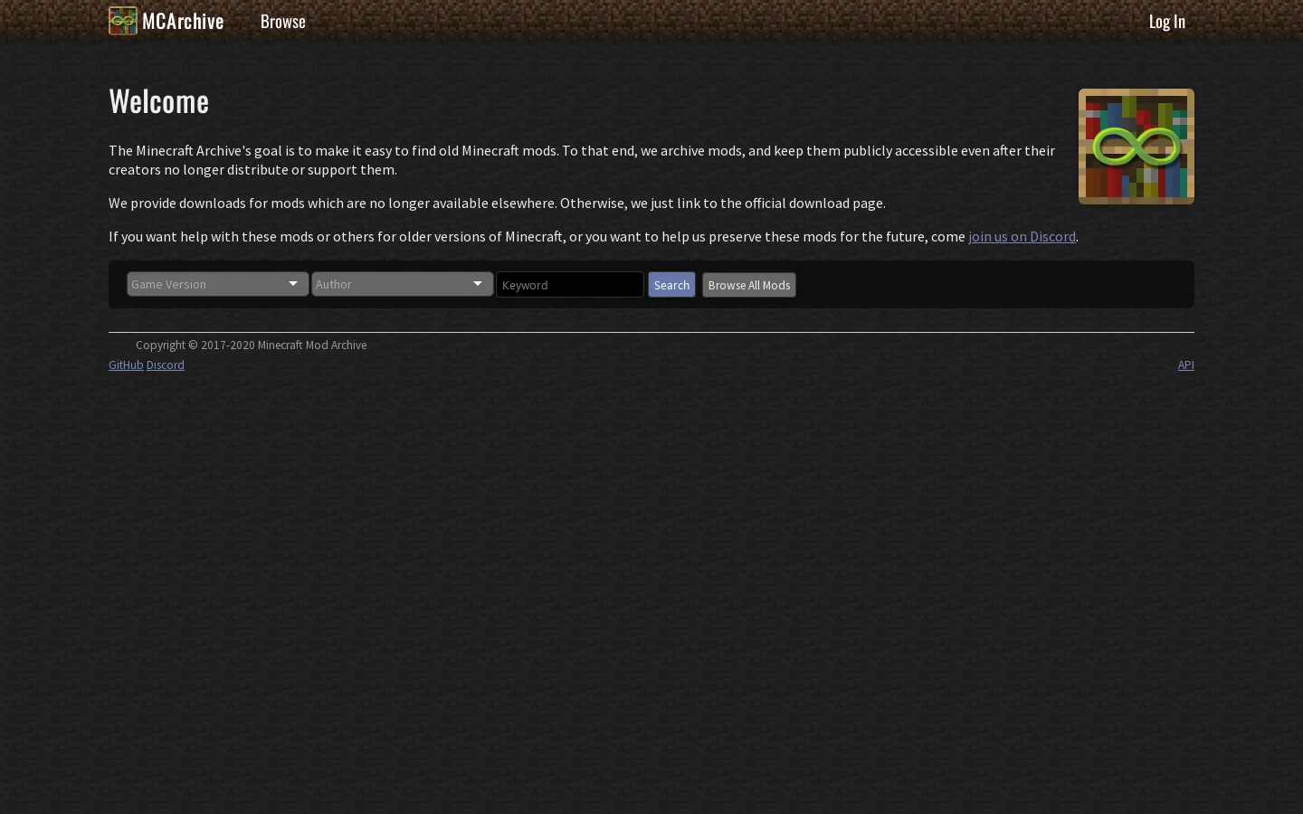 MCArchive Homepage screenshot