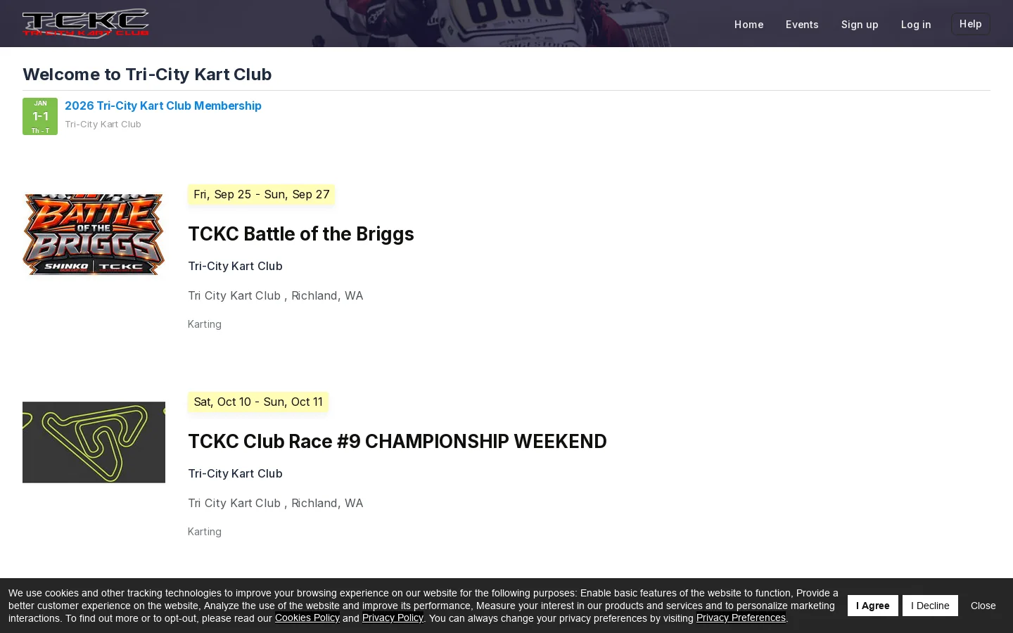 MotorsportReg | racing, track day, HPDE, autocross, sport bike, karting & motocross events Homepage screenshot