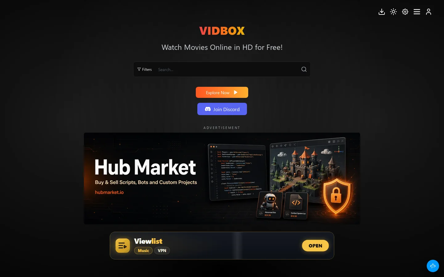 Vidbox Homepage screenshot