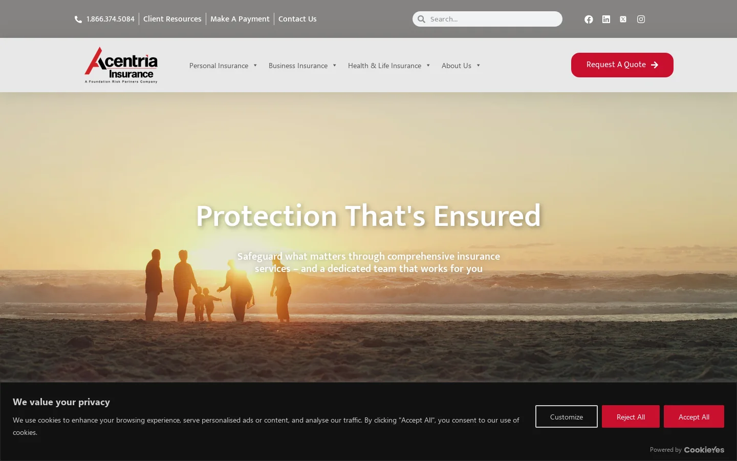 Acentria Homepage screenshot