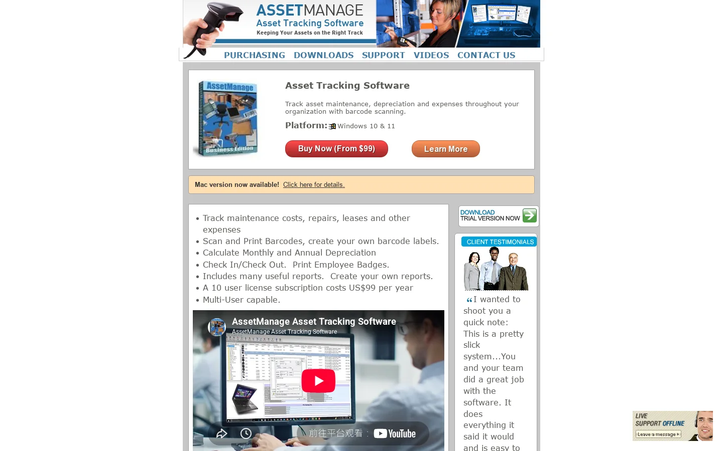 Asset Tracking Software. Inventory with Barcodes & Depreciation Homepage screenshot