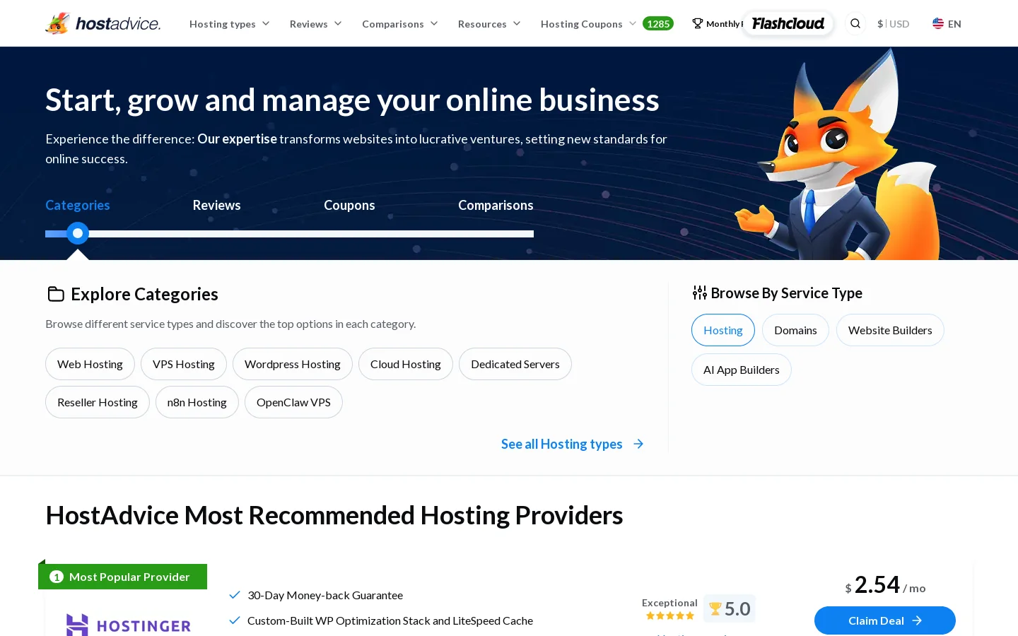 HostAdvice Homepage screenshot