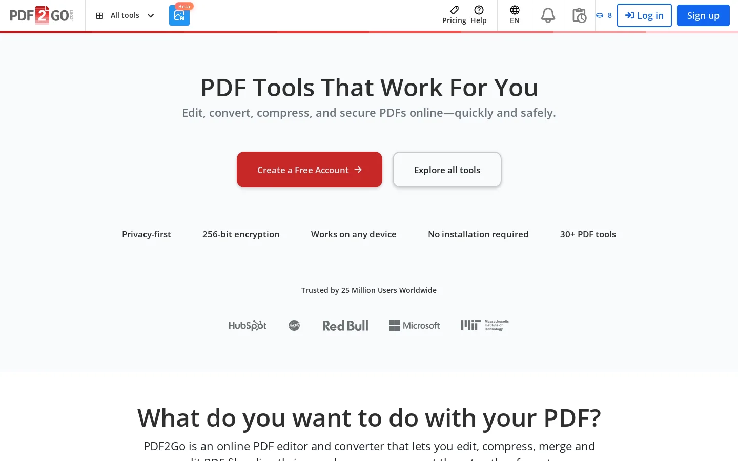 Online PDF Converter - Edit, rotate, and compress PDF files Homepage screenshot