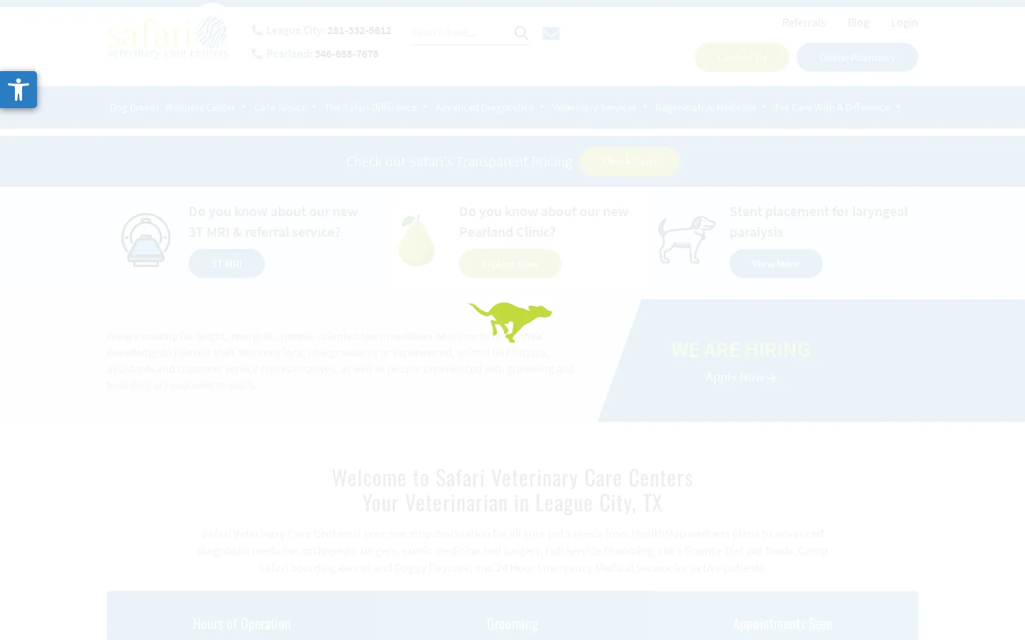 Safari Veterinary Care Centers Homepage screenshot