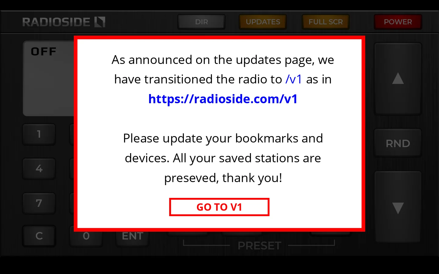 RadioSide Internet Radio Receiver Homepage screenshot