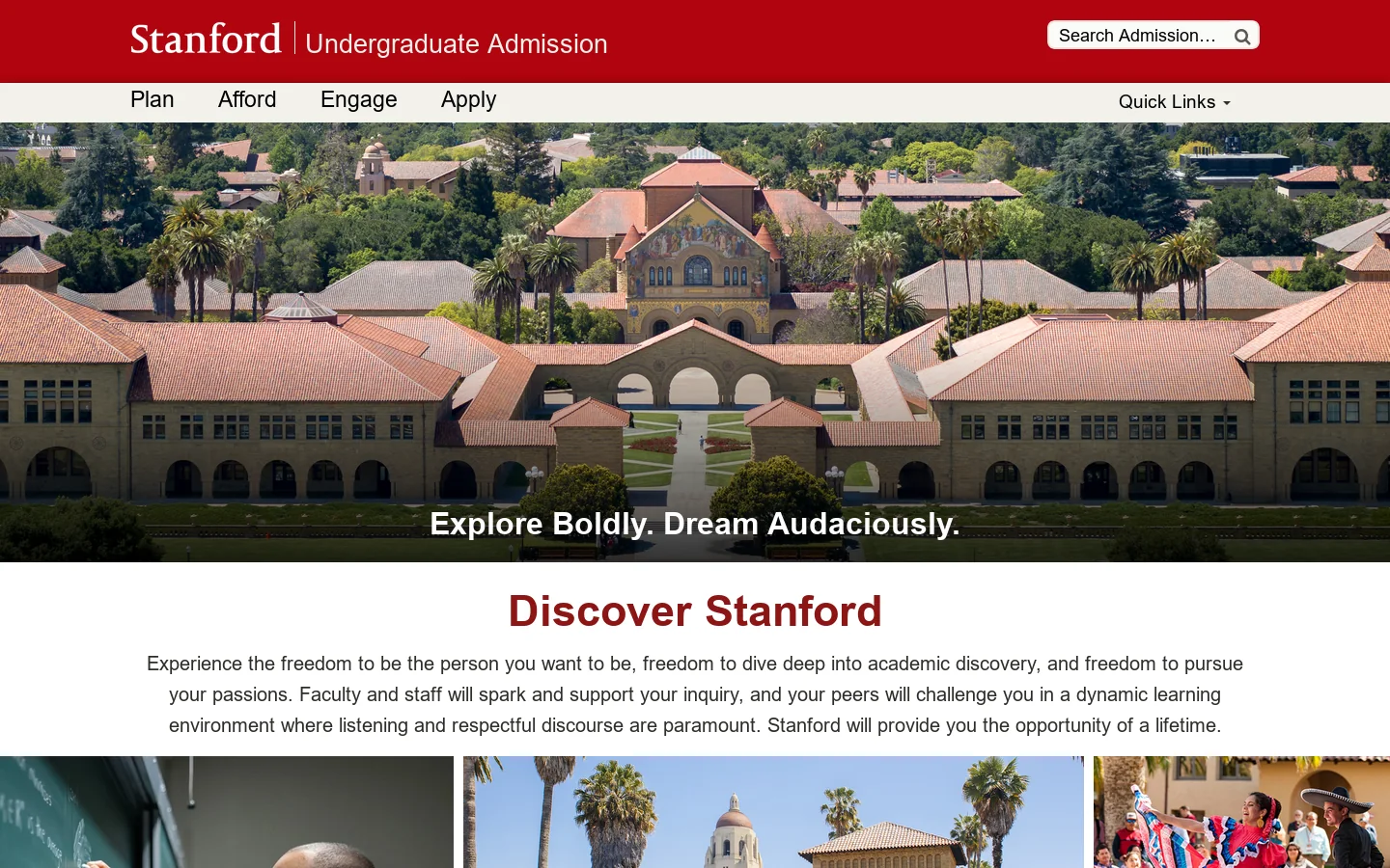 Undergraduate Admission : Stanford University Homepage screenshot