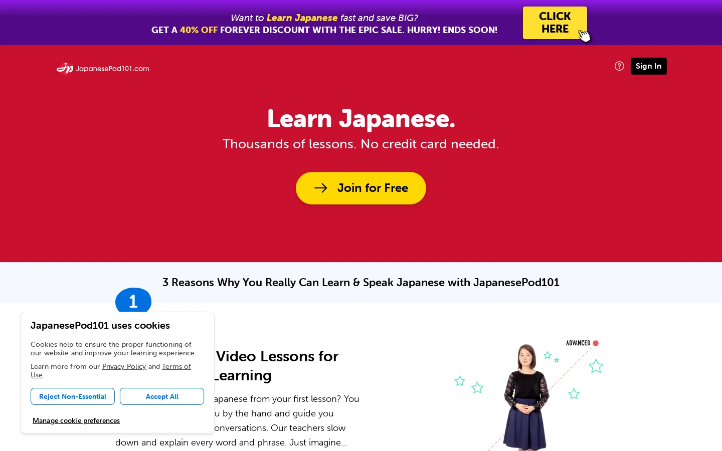 JapanesePod101 Homepage screenshot