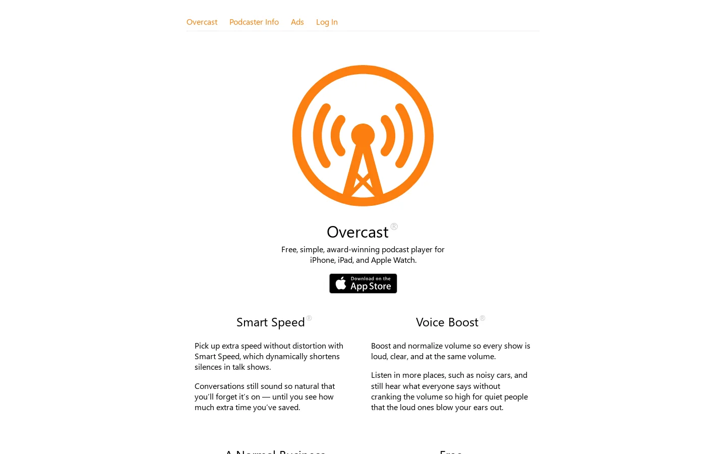 Overcast Homepage screenshot