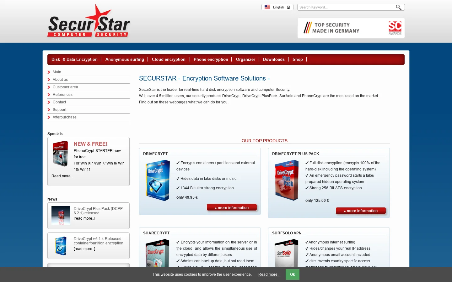 SecurStar Homepage screenshot