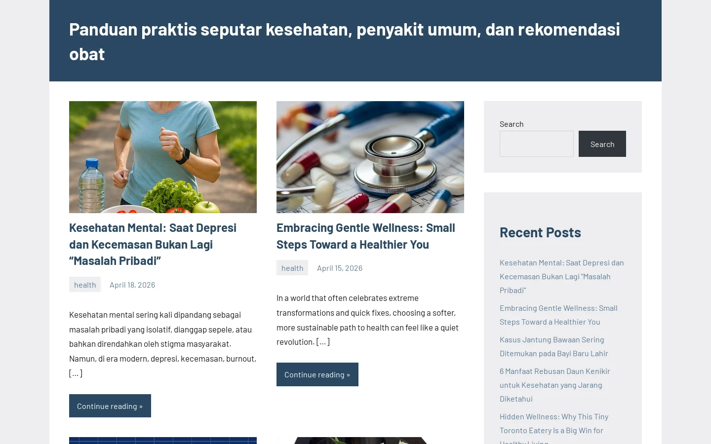 Panduan praktis seputar kesehatan, penyakit umum, dan rekomendasi obat Homepage screenshot