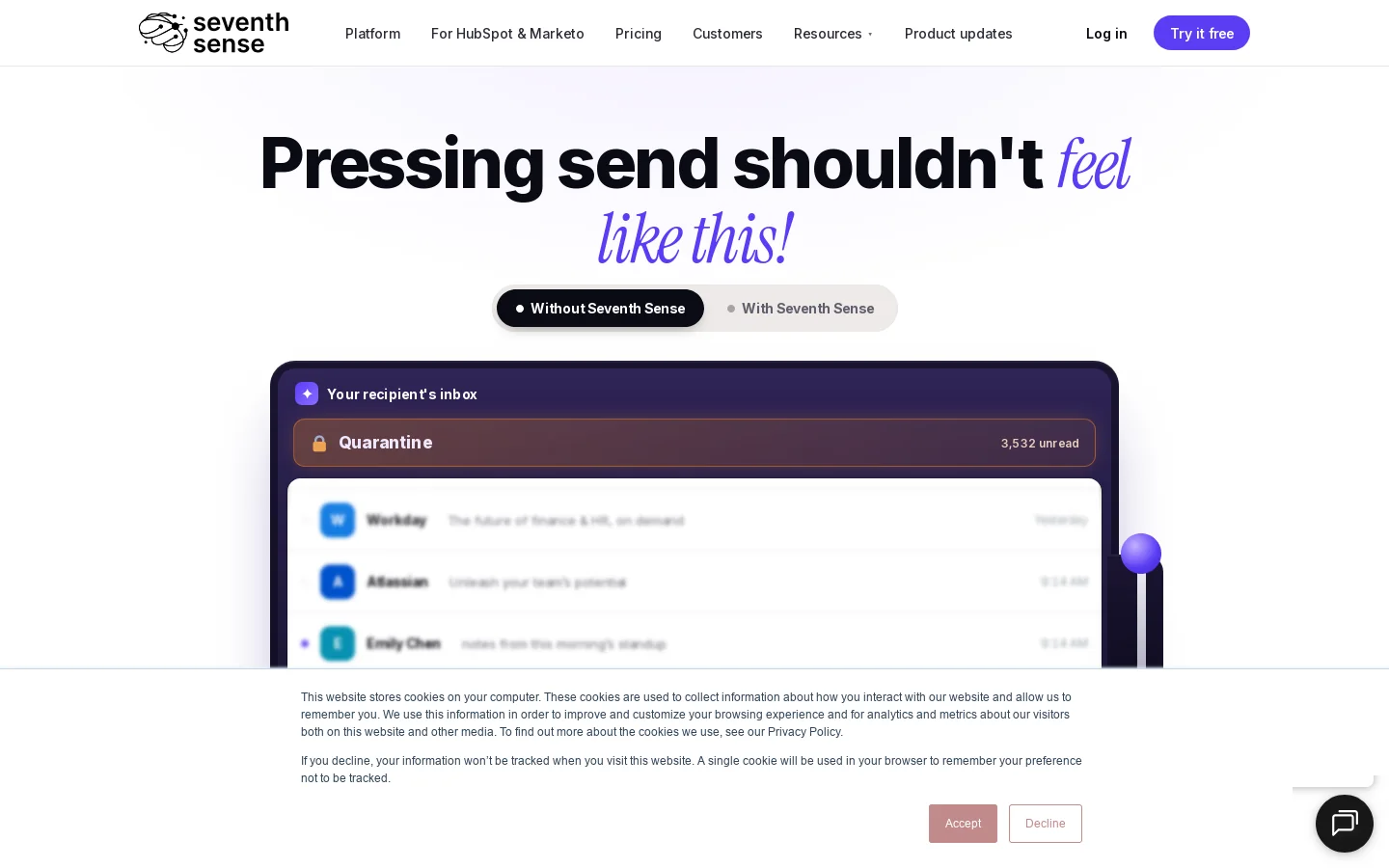 Seventh Sense - AI Email Performance for HubSpot & Marketo Homepage screenshot
