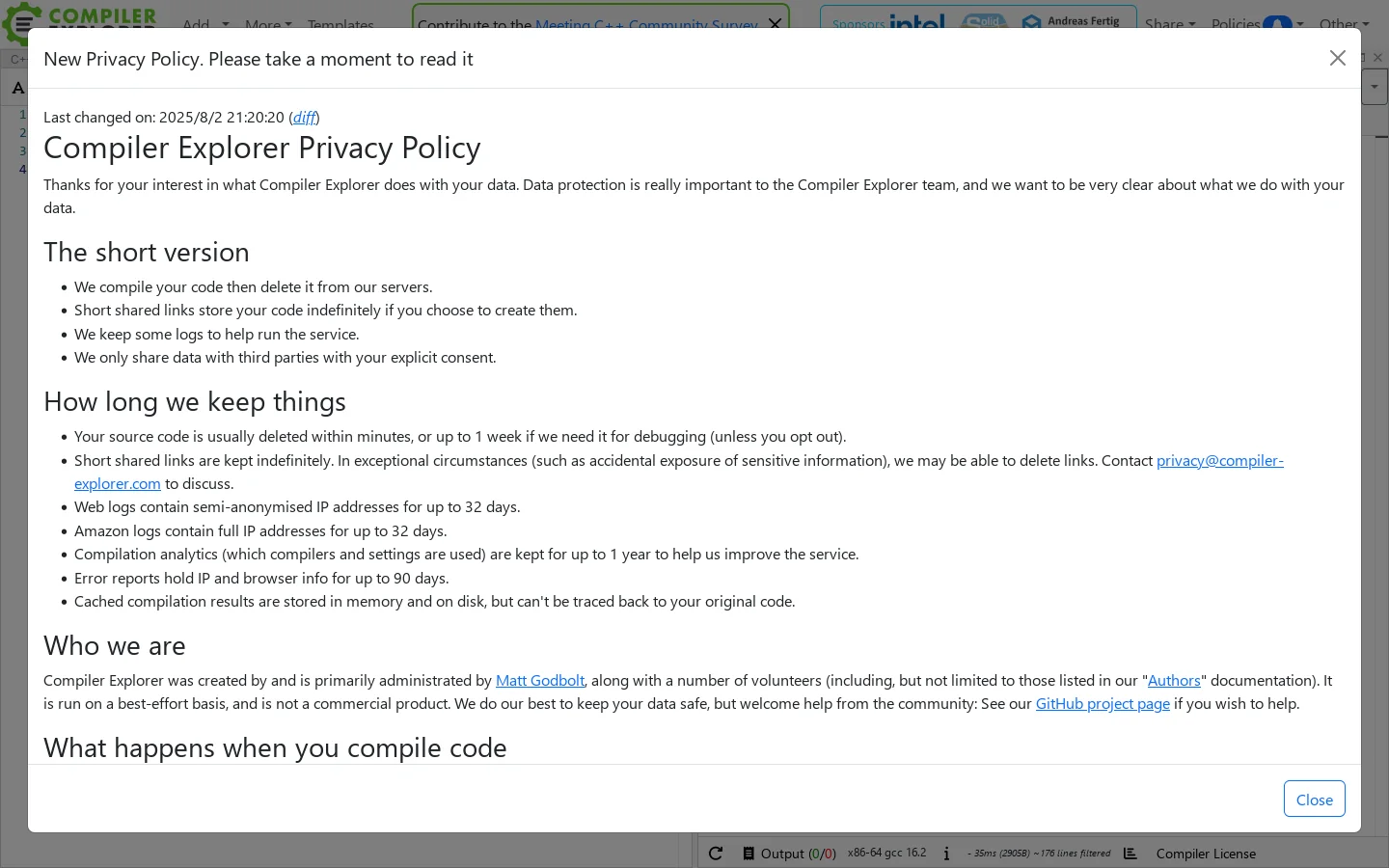 Compiler Explorer Homepage screenshot