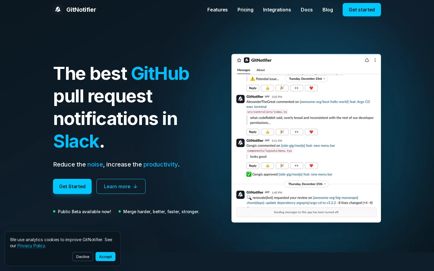 GitNotifier Homepage screenshot