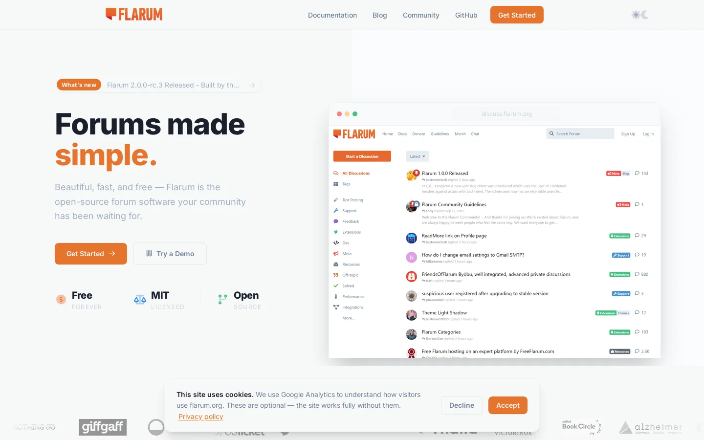 Flarum Homepage screenshot