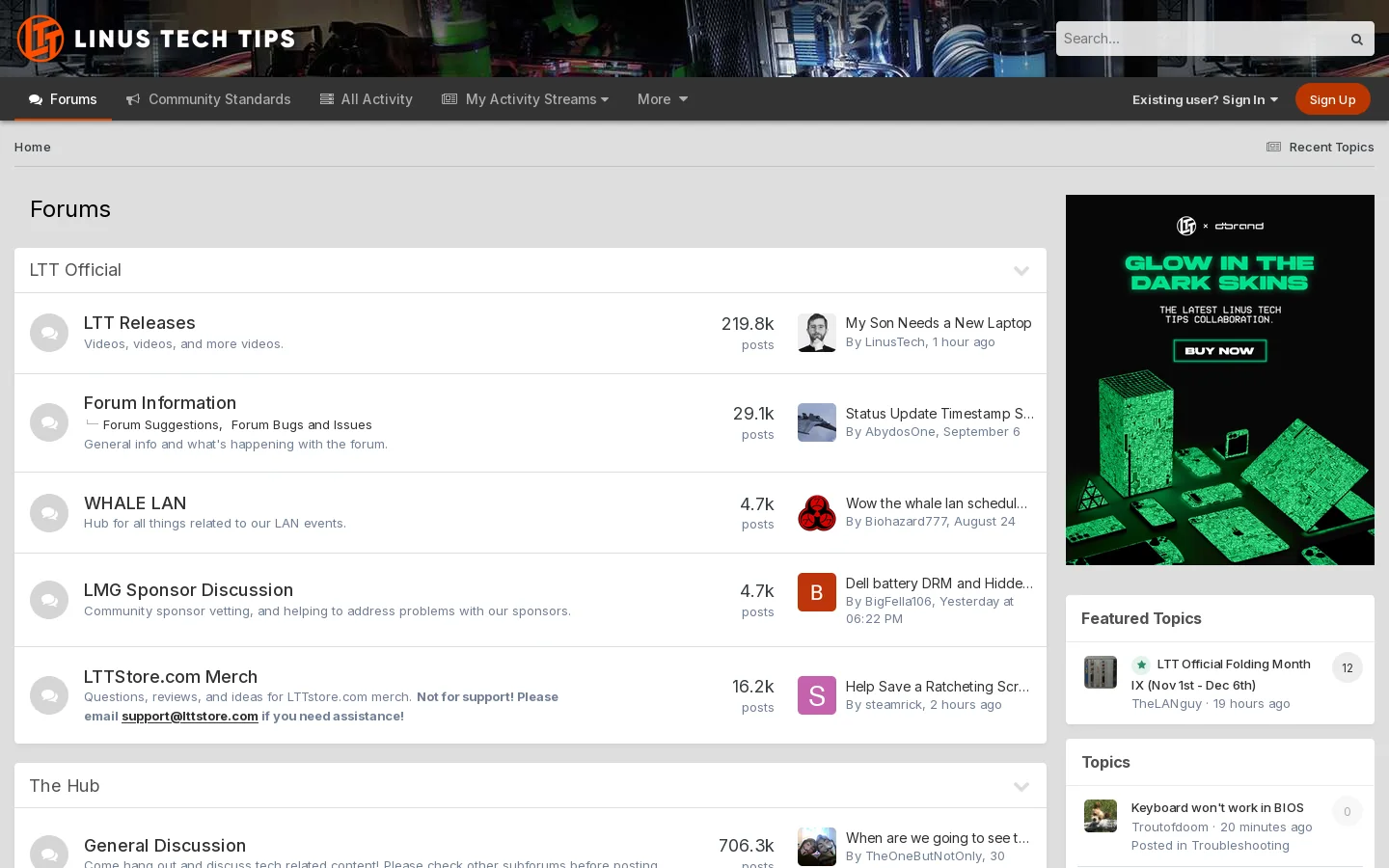 Linus Tech Tips Homepage screenshot