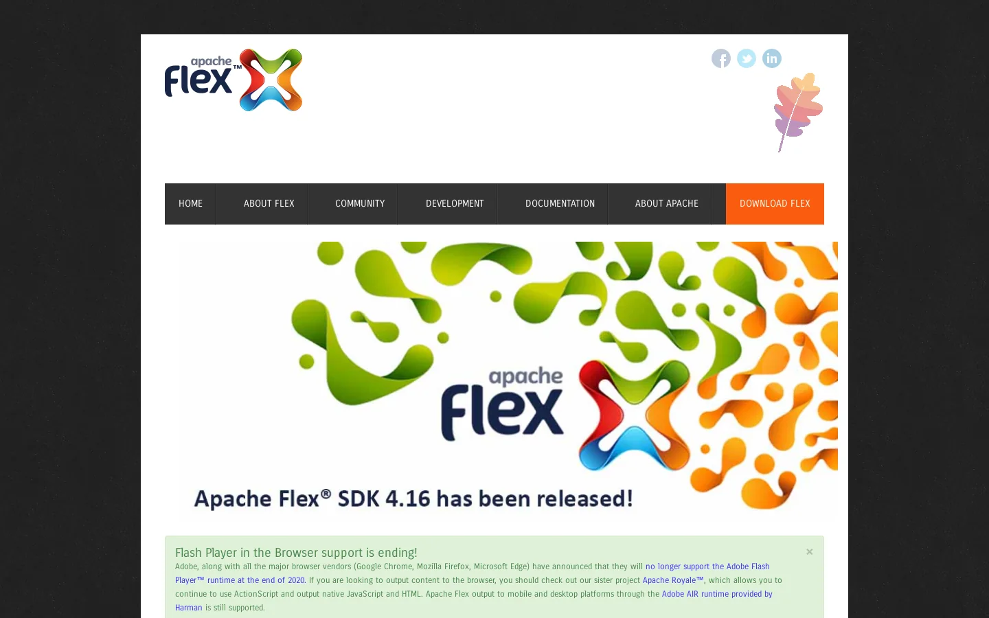 Apache Flex® - Home Page Homepage screenshot