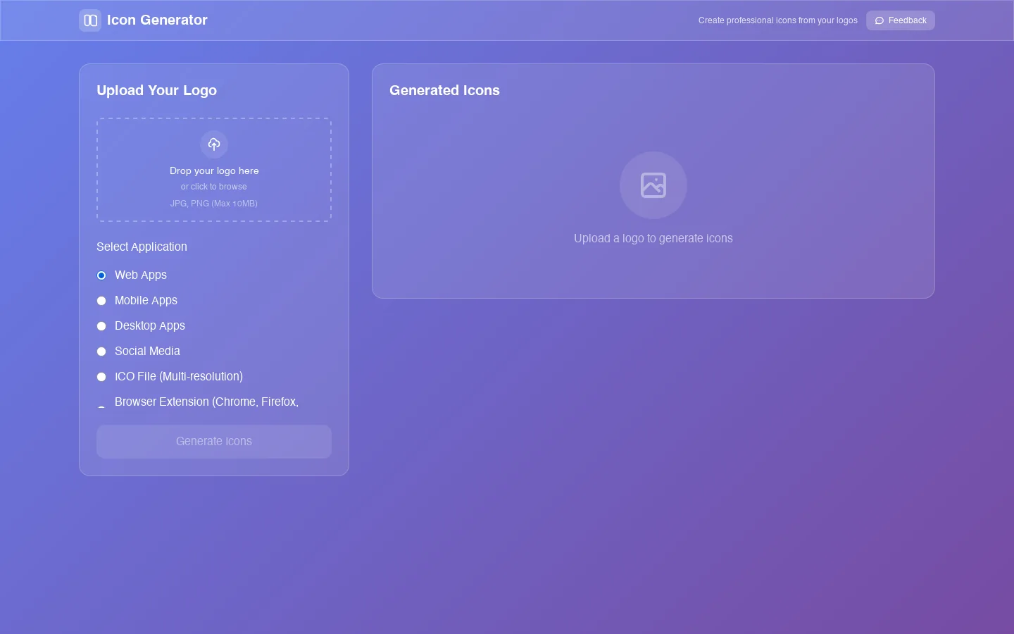 Icon Generator Homepage screenshot