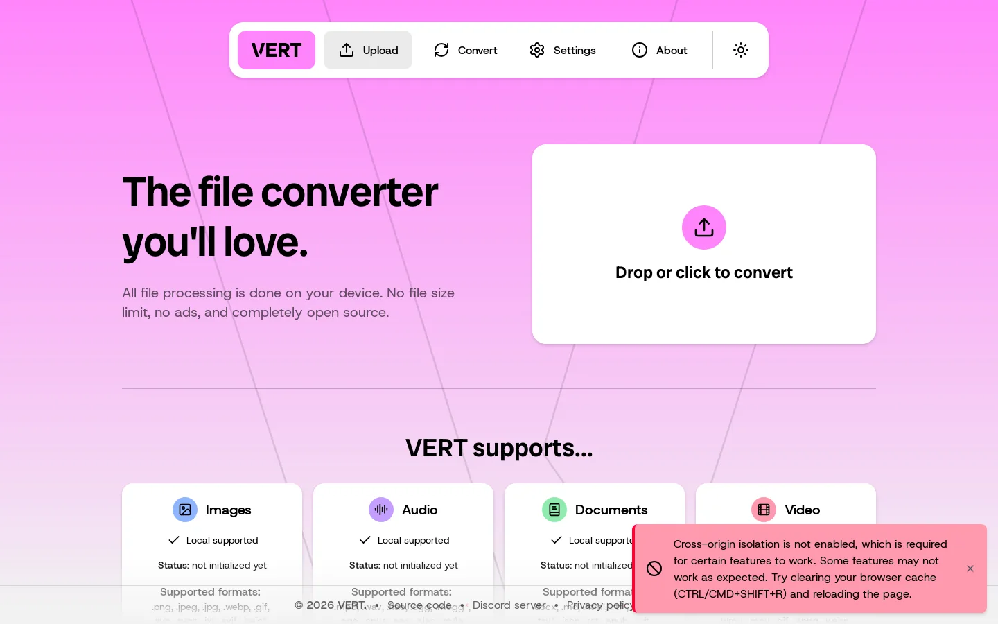 VERT.sh Homepage screenshot