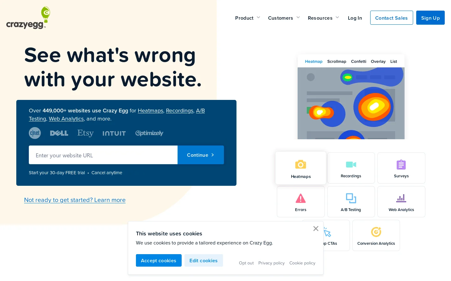 Crazy Egg Website Homepage screenshot