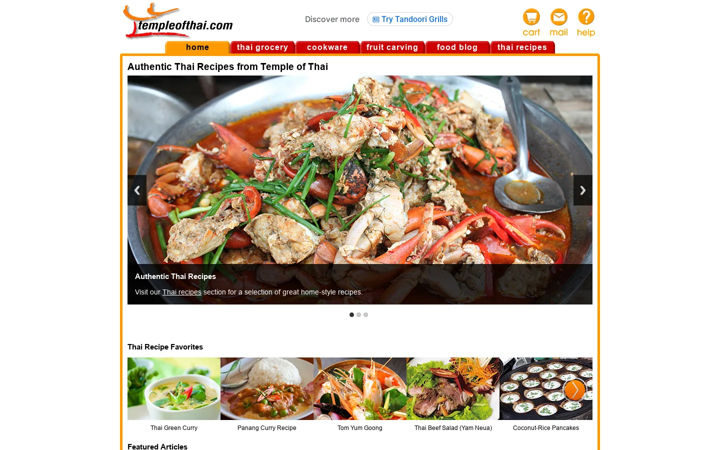 Thai Food, Thai Recipes & Fruit Carving » Temple of Thai Homepage screenshot