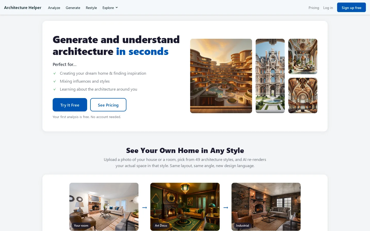 Architecture Helper Homepage screenshot