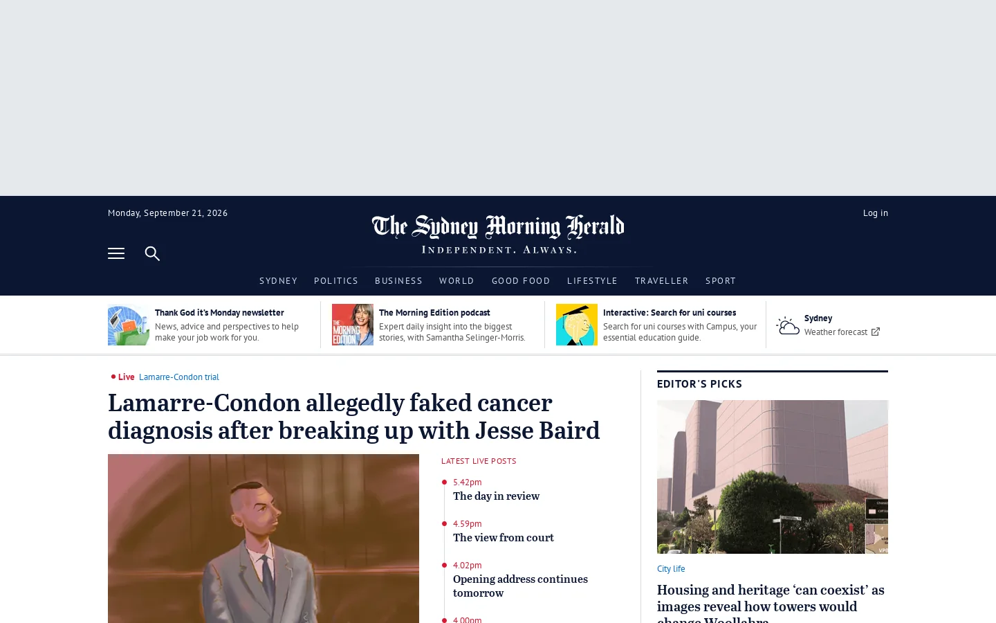 SMH.com.au Homepage screenshot