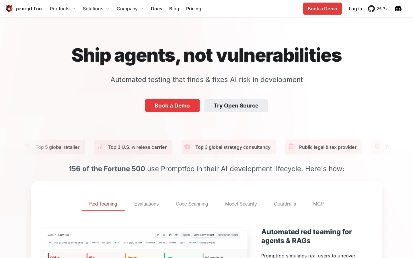 Promptfoo Homepage screenshot
