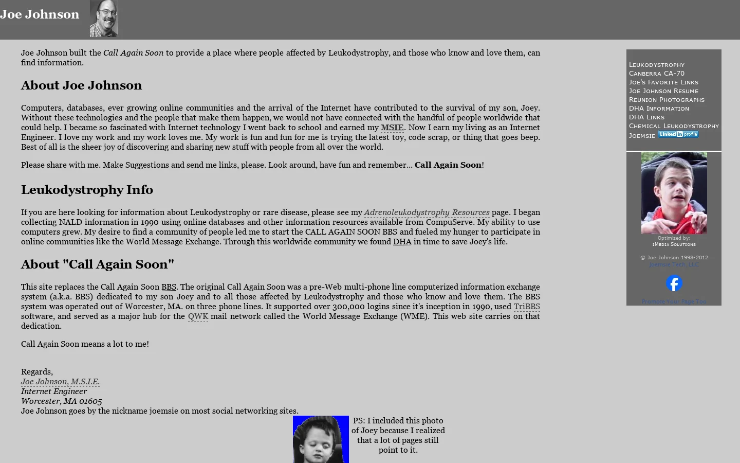 Joe Johnson Homepage screenshot
