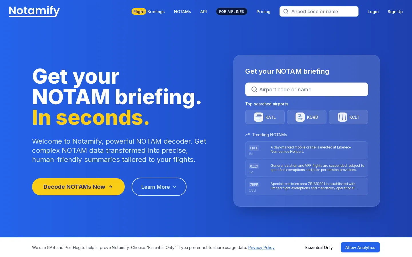 Notamify Homepage screenshot