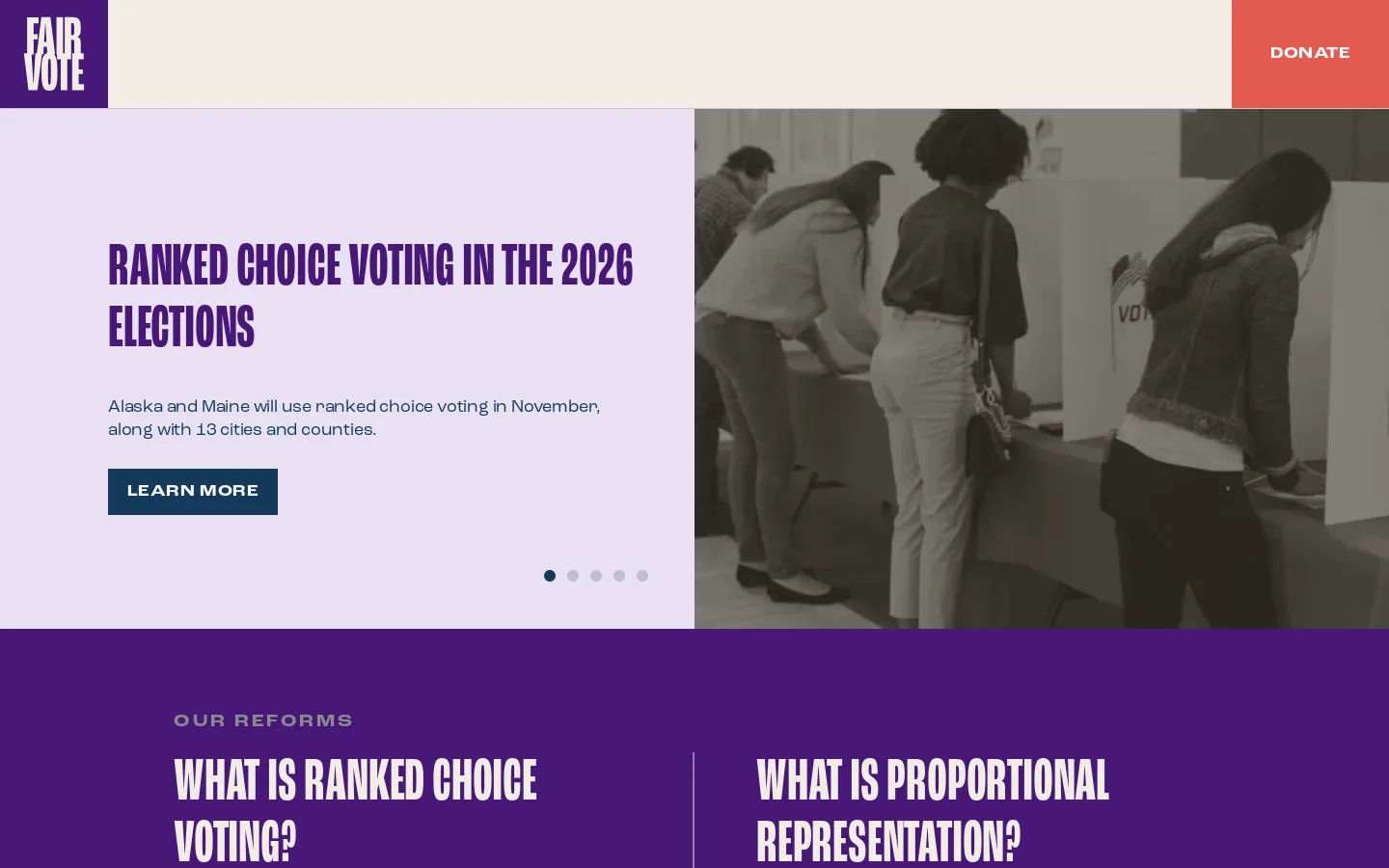FairVote Homepage screenshot
