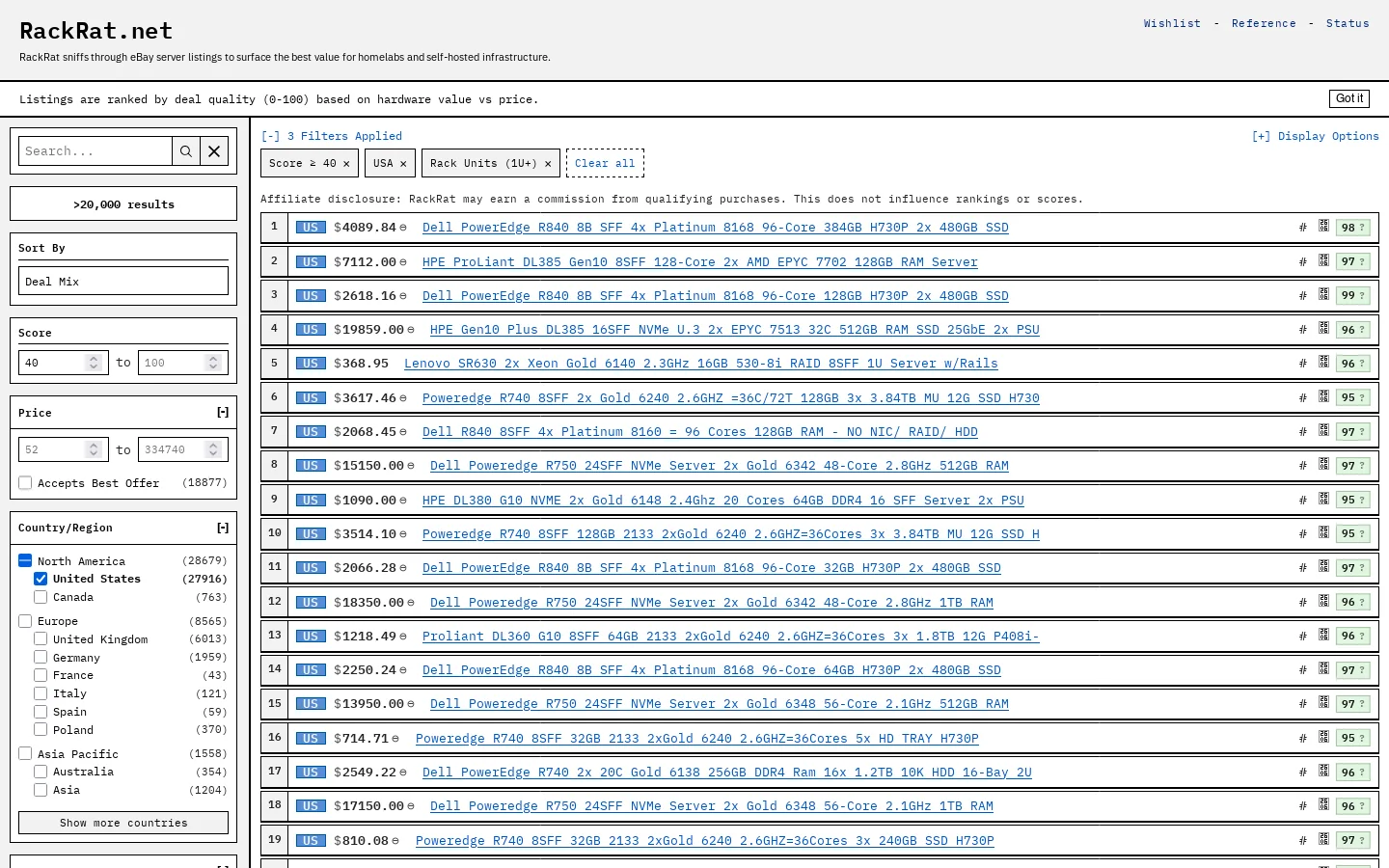 RackRat Homepage screenshot