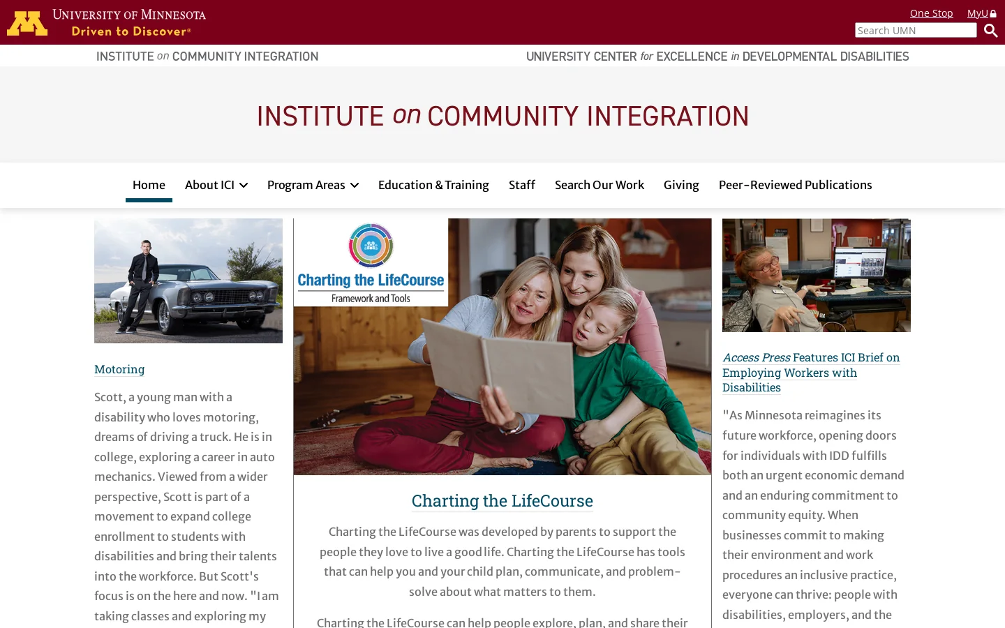 Home | Institute on Community Integration Homepage screenshot