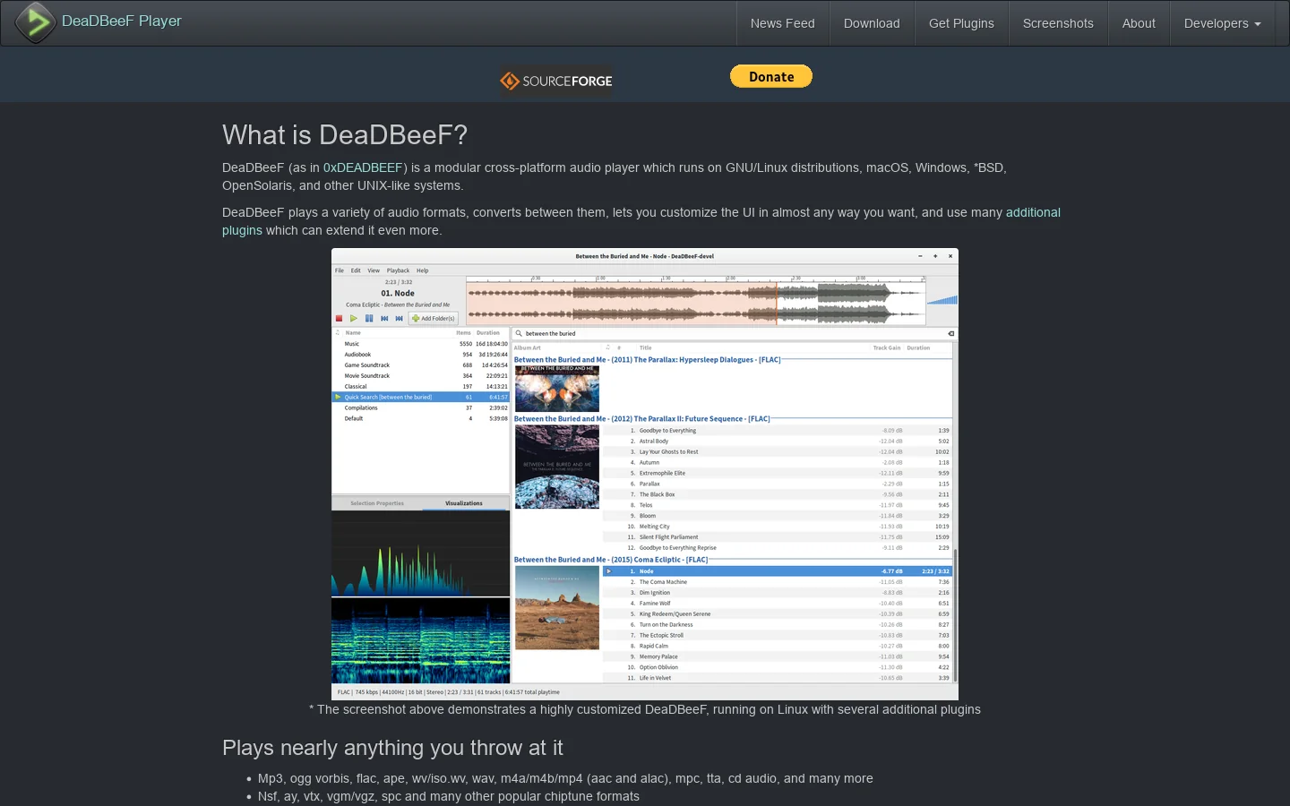 DeaDBeeF Homepage screenshot