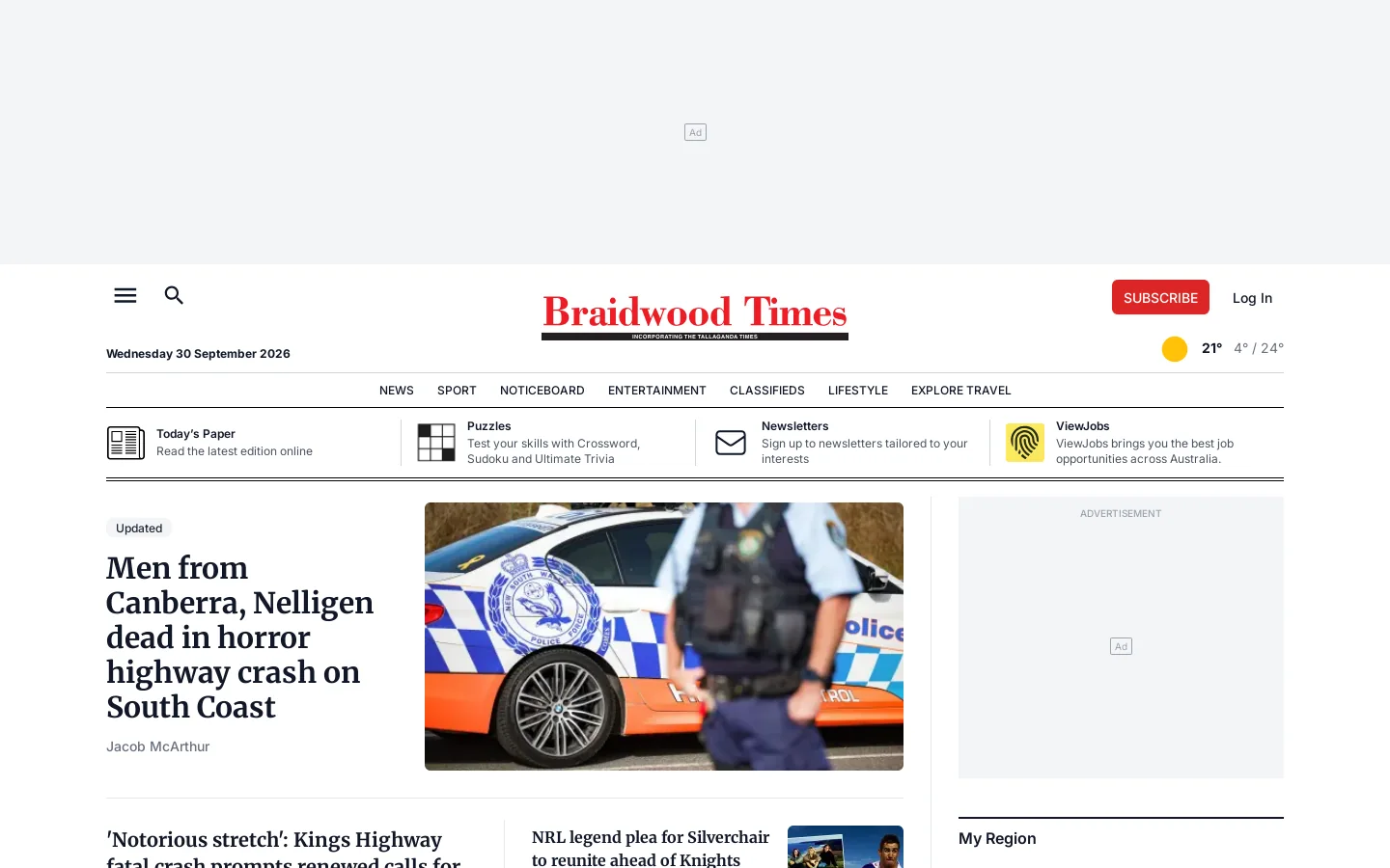 Braidwood Times Homepage screenshot