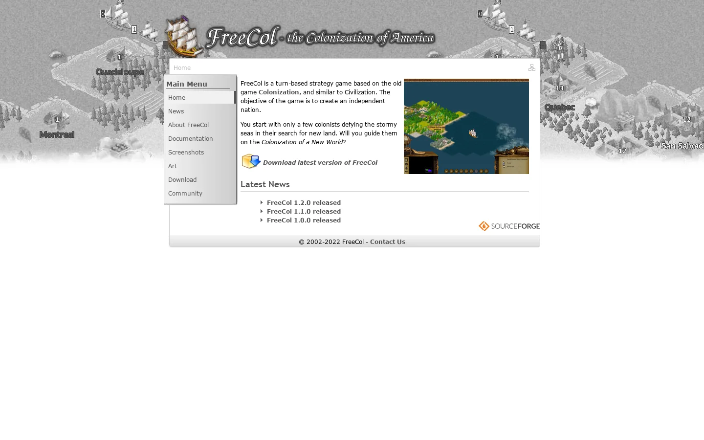 FreeCol Homepage screenshot