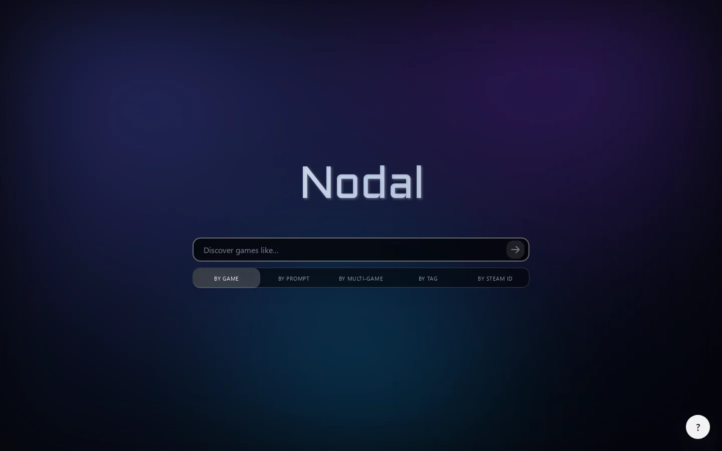 Nodal. Smarter Game Recommendations Homepage screenshot