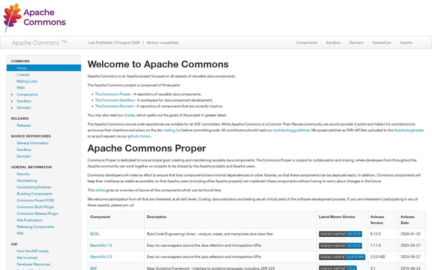 Apache Commons – Apache Commons Homepage screenshot