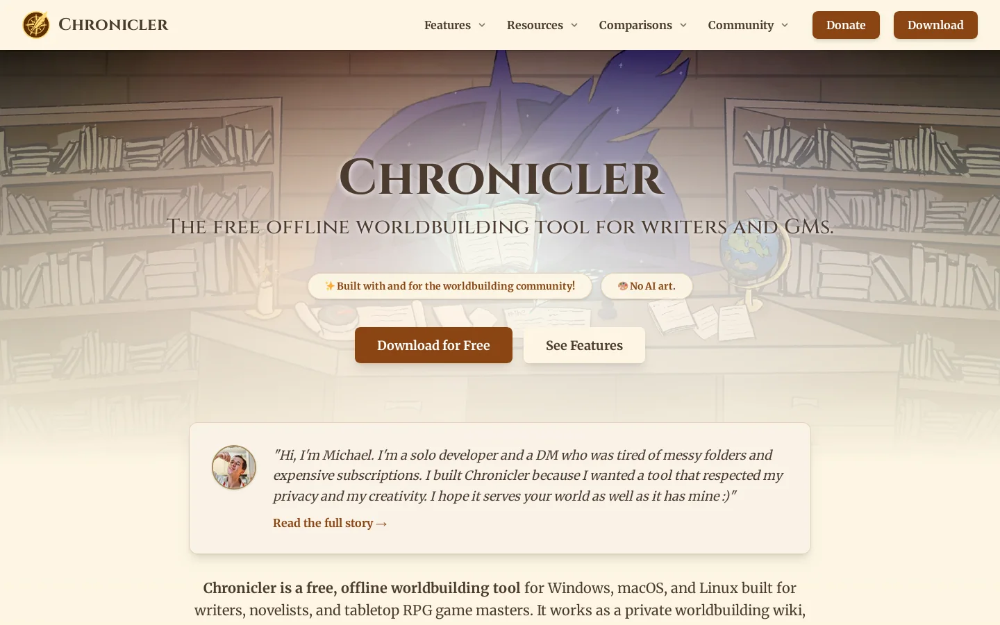 Chronicler Homepage screenshot