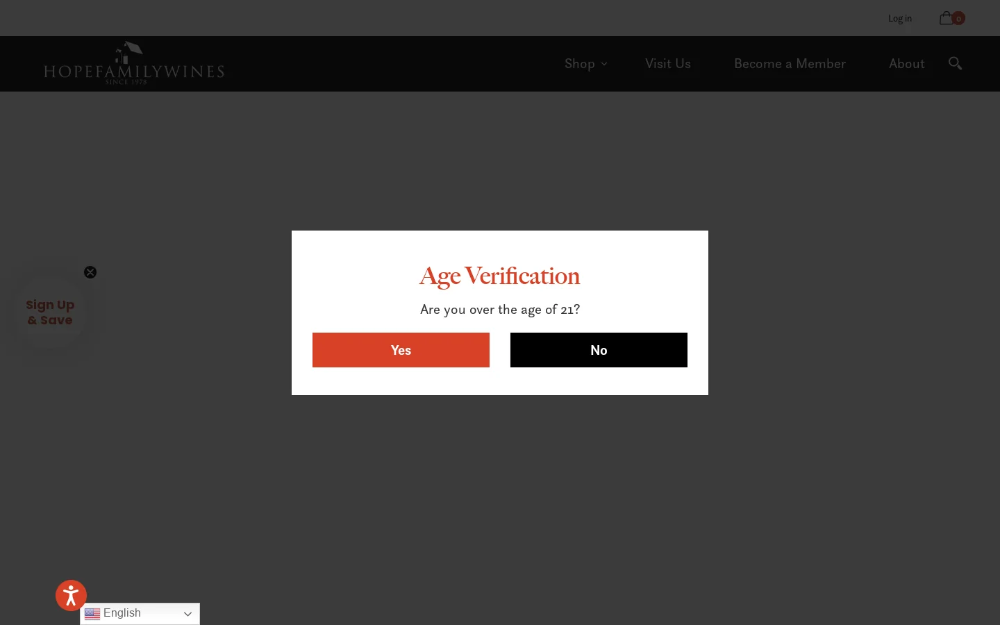 Hope Family Wines Homepage screenshot