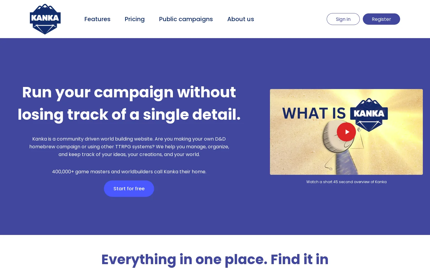 Kanka Homepage screenshot