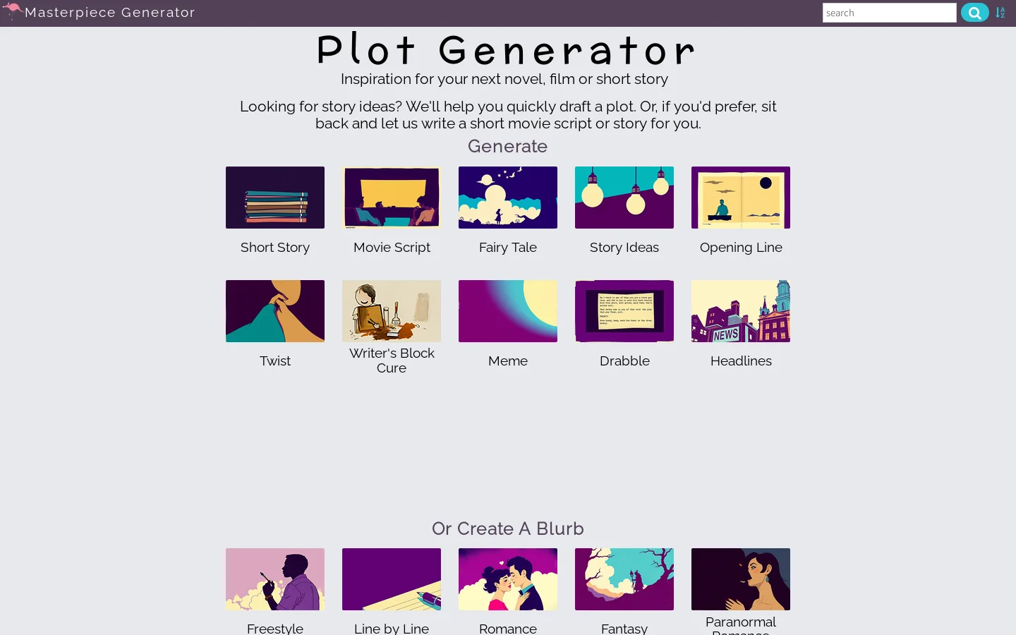 Plot Generator Homepage screenshot