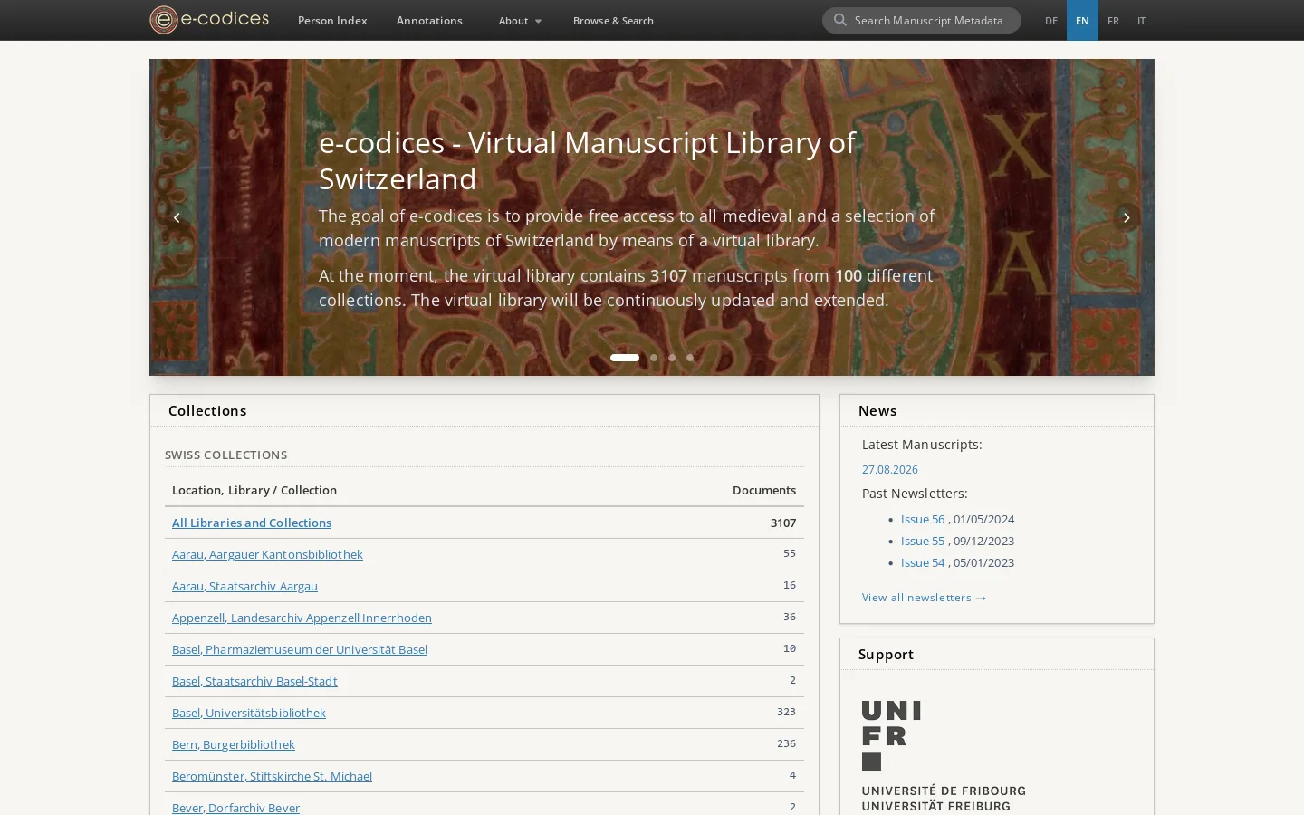 e-codices Homepage screenshot