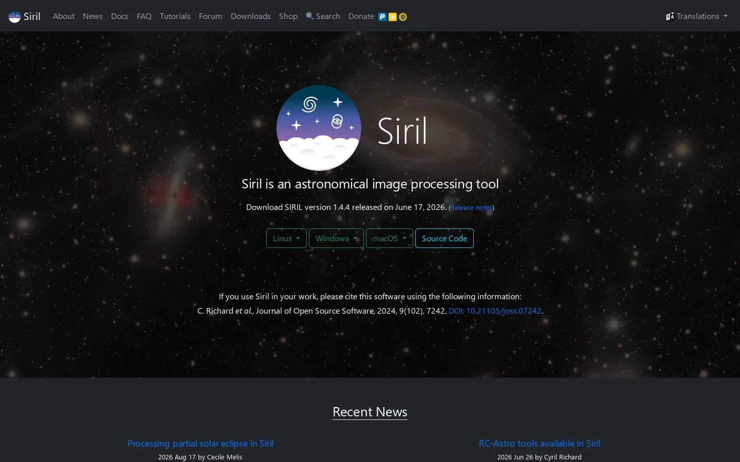 Siril Homepage screenshot