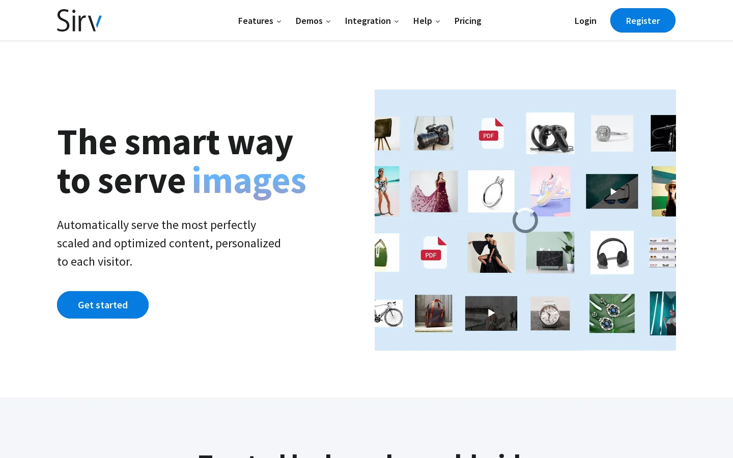Image CDN: Image Optimization, Processing & Hosting • Sirv Homepage screenshot