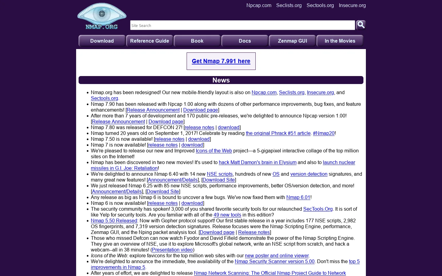 Nmap Homepage screenshot