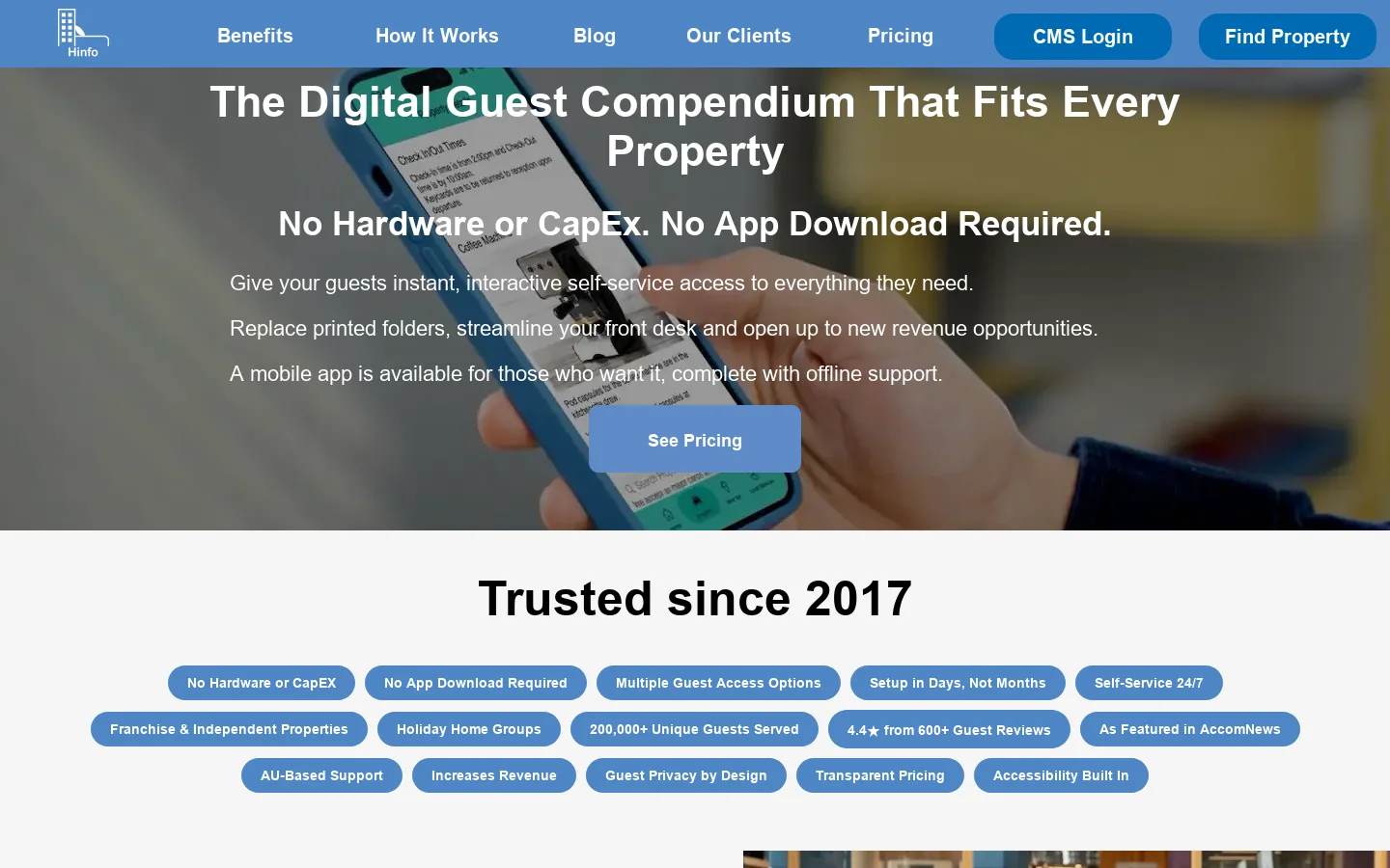 Digital Hotel Compendium | Guest Experience Solution Homepage screenshot