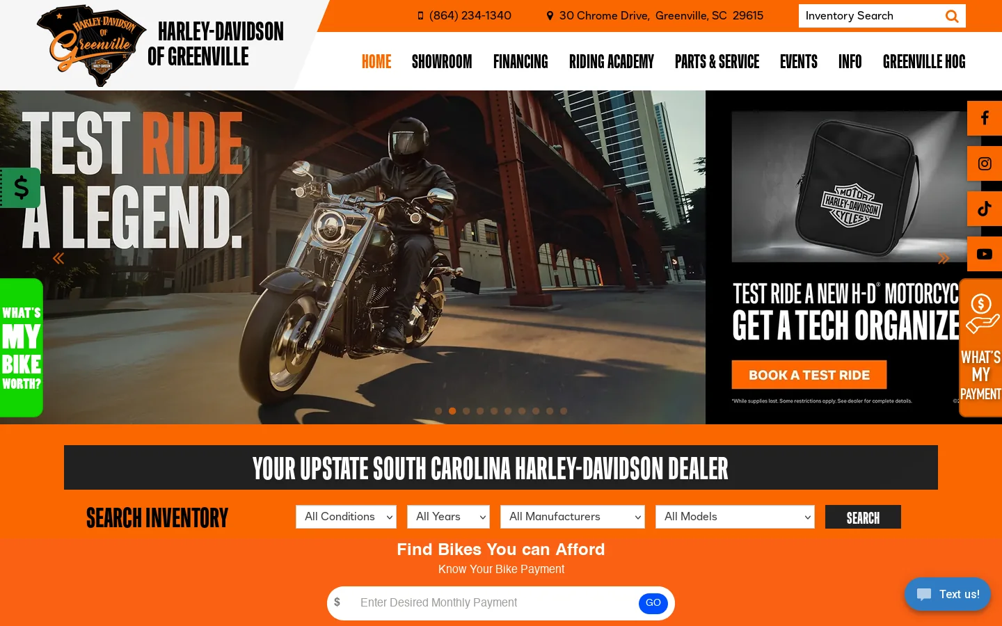 Test Ride a Legend Today Homepage screenshot